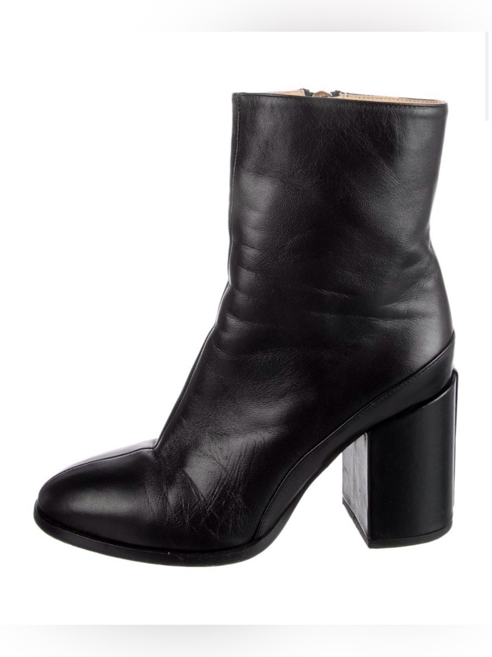 Dear Frances Black Leather Mid-Calf Block Heel Booties Size 38.5